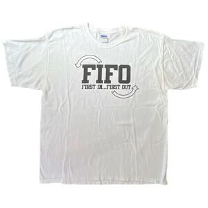Gildan FIFO First In First Out Short Sleeve Crew Neck Tee Shirt XL White Black